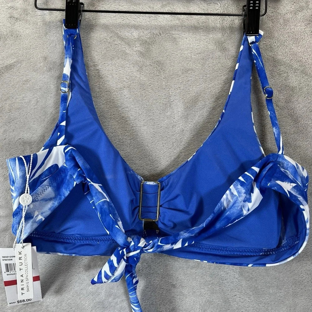 Trina Turk Women's Blue Basque Banded Bikini Top Swimwear Size 8 NEW‎